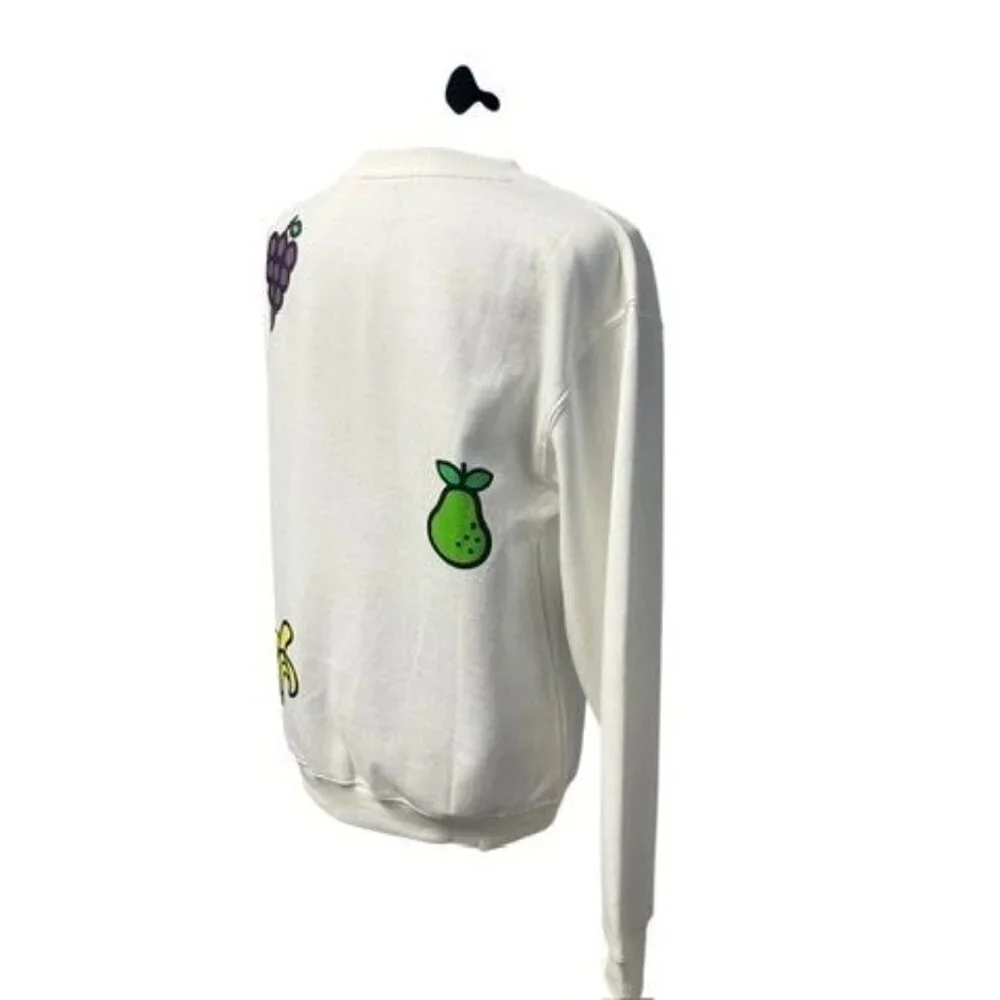 HELLO KITTY CREWNECK SWEATSHIRT WOMEN XS WHITE PREPPY LIGHT SWEATER RELAX
